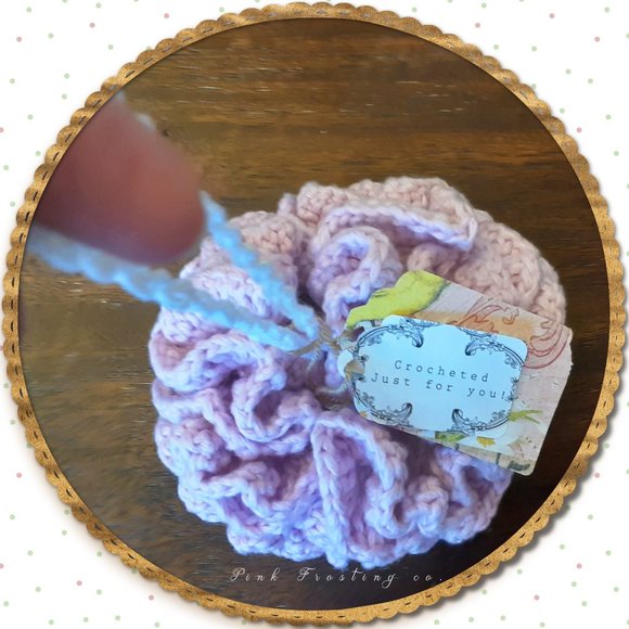 Handmade Crocheted Large Pink Bath Pouf - Picture 2 of 5